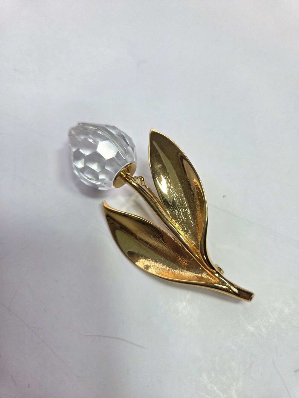 swarovski crystal tulip flower pin brooch gold tone marked swan briolette